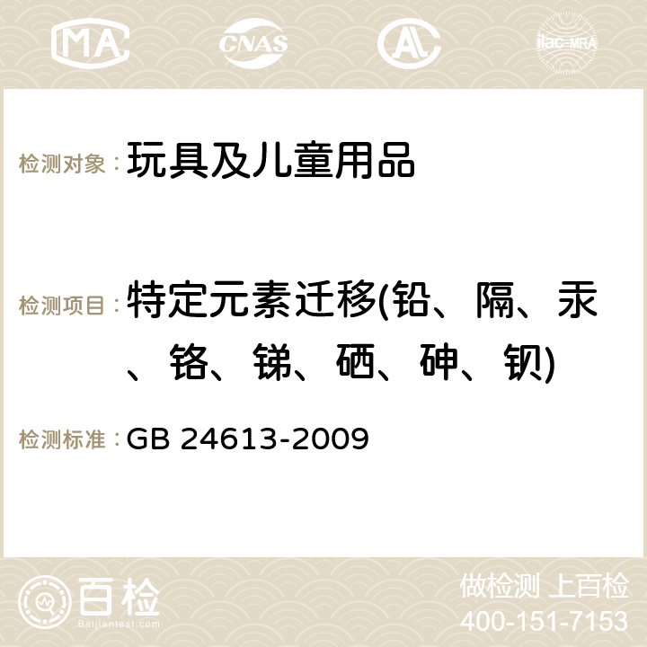 特定元素迁移(铅、隔、汞、铬、锑、硒、砷、钡) 玩具用涂料中有害物质限量 GB 24613-2009 附录B