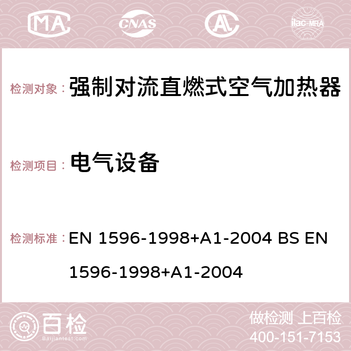 电气设备 专用液化石油气设备规范.移动式和便携式非家用强制对流直燃式空气加热器 EN 1596-1998+A1-2004 BS EN 1596-1998+A1-2004 5.16/6.16