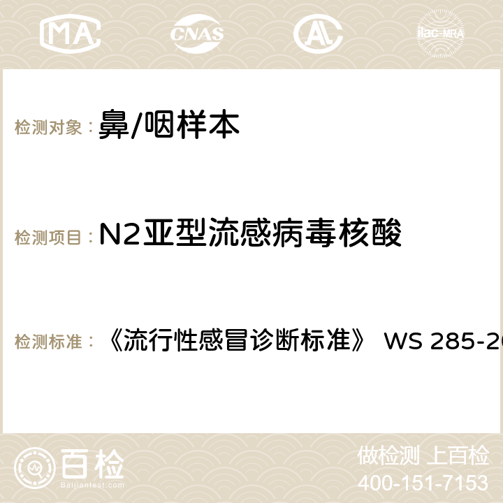 N2亚型流感病毒核酸 WS 285-2008 流行性感冒诊断标准