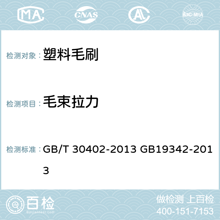 毛束拉力 塑料毛刷 GB/T 30402-2013 GB19342-2013 条款5.3.2