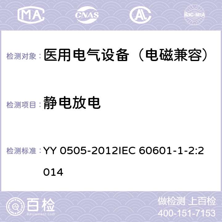 靜電放電 醫用電氣設備 第1-2部分： 安全通用要求 并列標準： 電磁兼容 要求和試驗 YY 0505-2012IEC 60601-1-2:2014 36/8