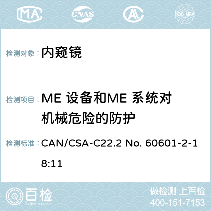 ME 设备和ME 系统对机械危险的防护 医用电气设备-第2-18部分 内窥镜设备的安全专用要求 CAN/CSA-C22.2 No. 60601-2-18:11 201.9