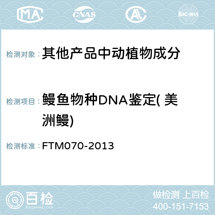 鳗鱼物种DNA鉴定( 美洲鳗) 鳗鱼种类的鉴别 方法 FTM070-2013