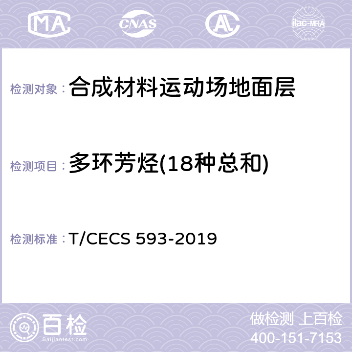 多环芳烃(18种总和) 合成材料运动场地面层质量控制标准 T/CECS 593-2019 3.1、4.2/9.7.7(GB 36246-2018)