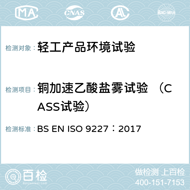 铜加速乙酸盐雾试验 （CASS试验） 人造气氛腐蚀试验 盐雾试验 BS EN ISO 9227：2017 10