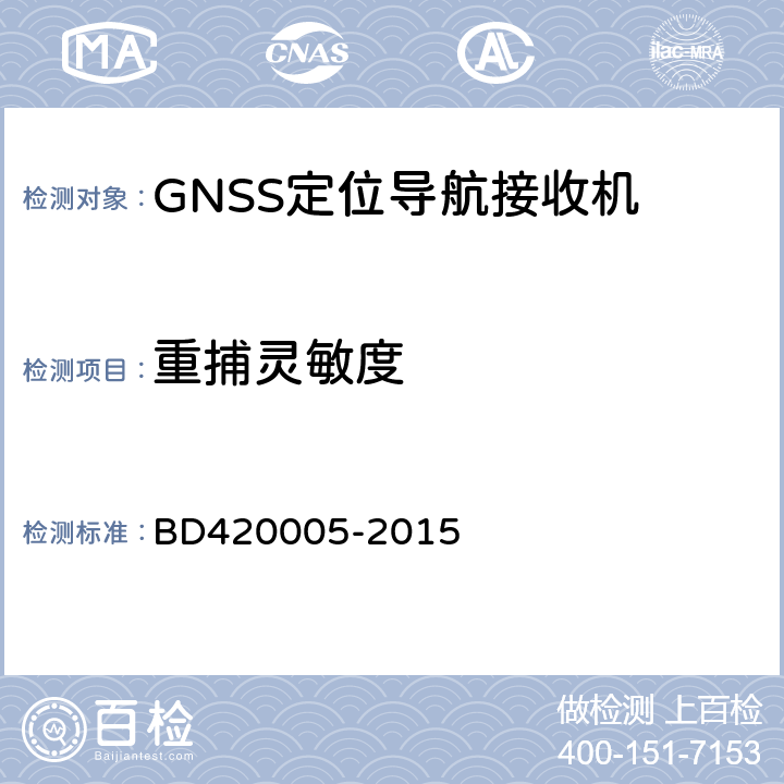 重捕灵敏度 北斗/全球卫星导航系统(GNSS)导航单元性能要求及测试方法 BD420005-2015 5.4.7.2