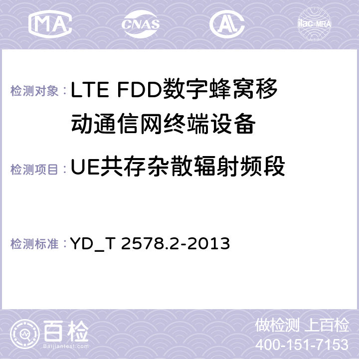 UE共存杂散辐射频段 LTE FDD数字蜂窝移动通信网终端设备测试方法 （第一阶段）第2部分_无线射频性能测试 YD_T 2578.2-2013 5.5.3.2