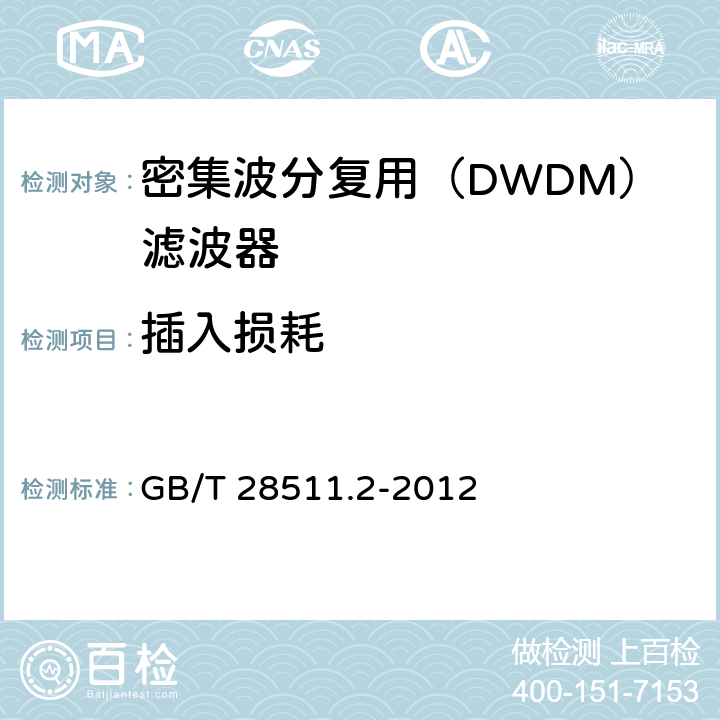 插入损耗 平面光波导集成光路器件 第2部分：基于阵列波导光栅（AWG）技术的密集波分复用（DWDM）滤波器 GB/T 28511.2-2012