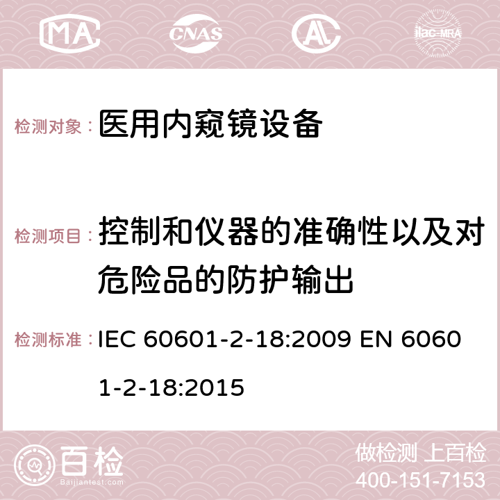 控制和仪器的准确性以及对危险品的防护输出 医用电气设备 第2-18部分:内窥镜设备的基本安全和基本性能专用要求 IEC 60601-2-18:2009 EN 60601-2-18:2015 201.12