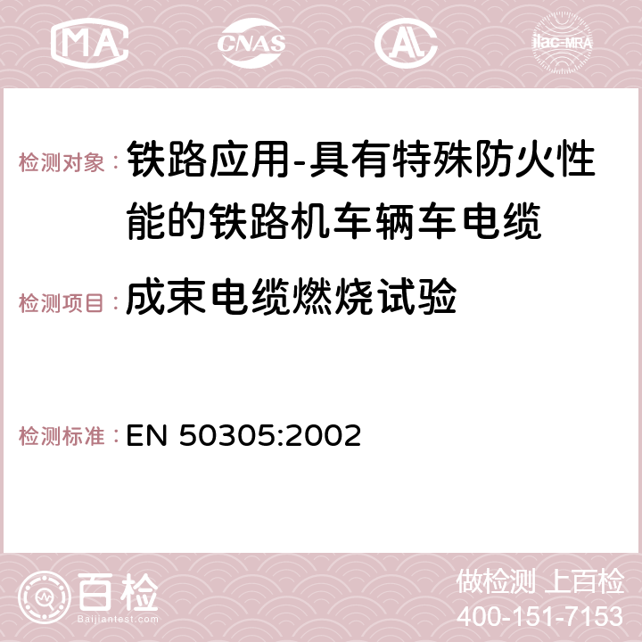 成束电缆燃烧试验 铁路应用-具有特殊防火性能的铁路机车辆用电缆-试验方法 EN 50305:2002 9.1