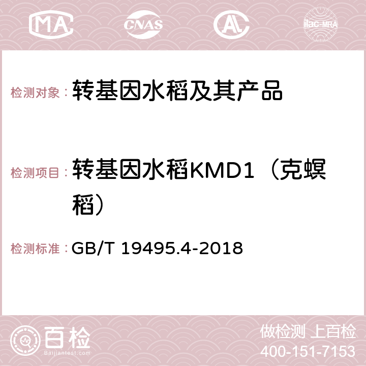 转基因水稻KMD1（克螟稻） 转基因产品检测 实时荧光定性聚合酶链式反应（PCR）检测方法 GB/T 19495.4-2018