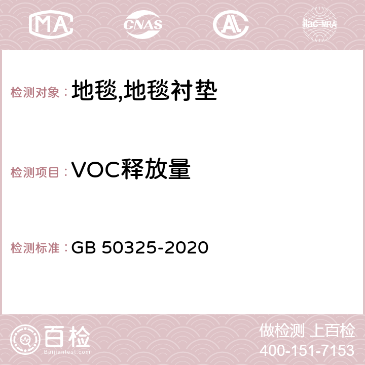 VOC释放量 《民用建筑工程室内环境污染控制标准》 GB 50325-2020 （附录 B）