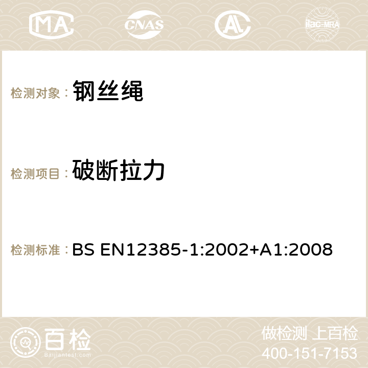 破断拉力 钢丝绳-安全 一般要求 BS EN12385-1:2002+A1:2008 5.4,6.4