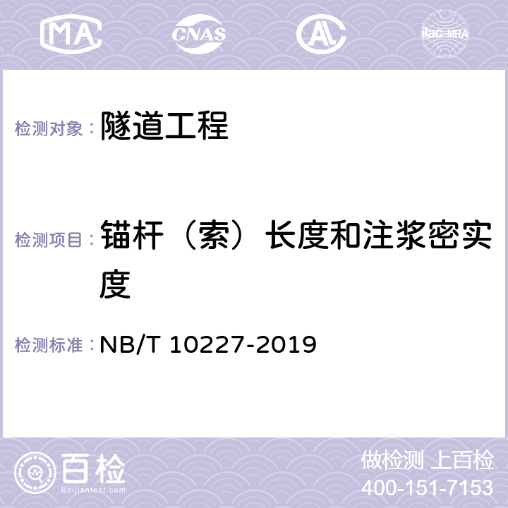 锚杆（索）长度和注浆密实度 水电工程物探规范 NB/T 10227-2019 6.11