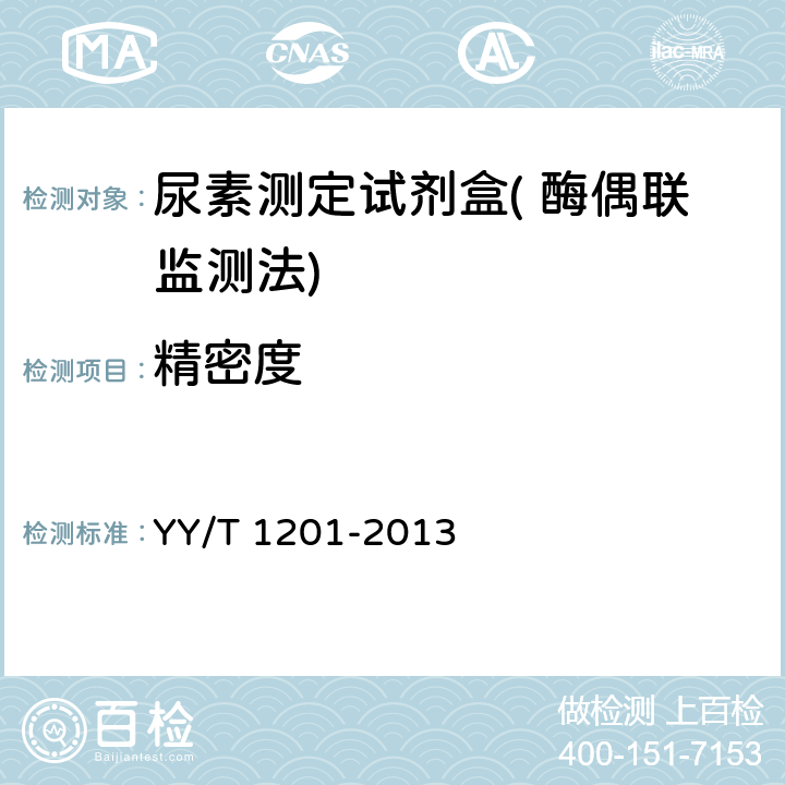 精密度 尿素测定试剂盒( 酶偶联监测法) YY/T 1201-2013 4.7.2批间精密度