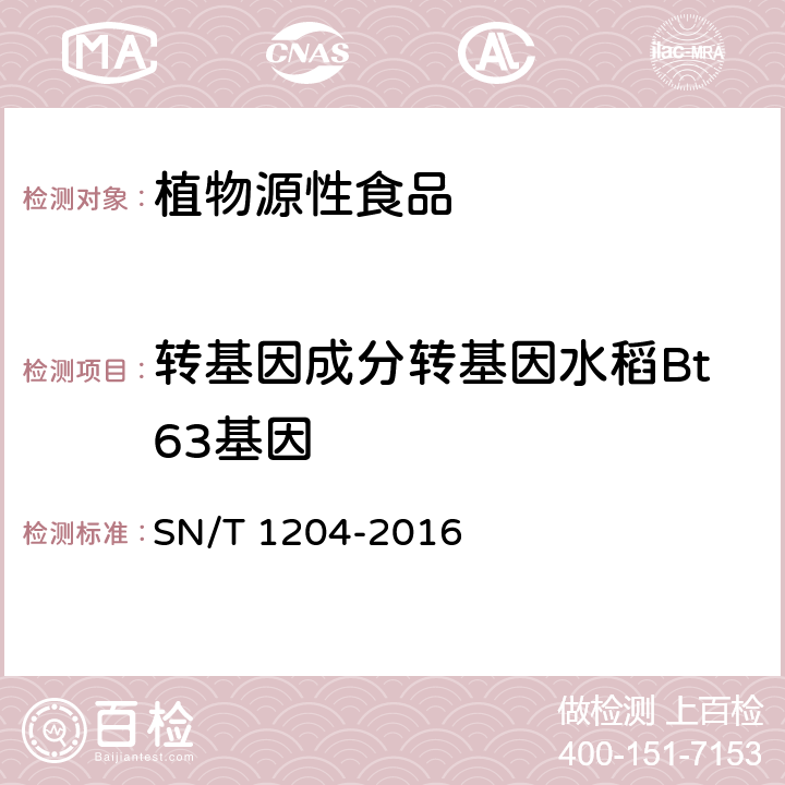 转基因成分转基因水稻Bt63基因 植物及其加工产品中转基因成分实时荧光PCR定性检验方法 SN/T 1204-2016