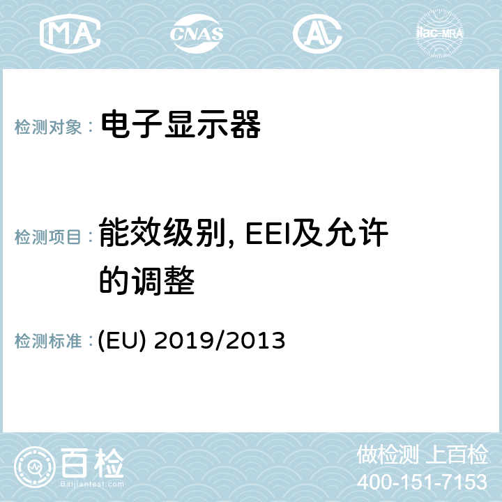 能效级别, EEI及允许的调整 EU 2019/2013 电子显示器的能效标签要求 (EU) 2019/2013 Annex II