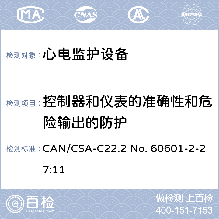 控制器和仪表的准确性和危险输出的防护 医用电气设备 第2-27部分 专用要求：心电监护设备的安全和基本性能 CAN/CSA-C22.2 No. 60601-2-27:11 201.12