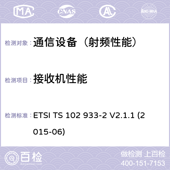 接收机性能 铁路电信（RT）； GSM-R改进了接收机参数； 第2部分：无线电一致性测试 ETSI TS 102 933-2 V2.1.1 (2015-06)