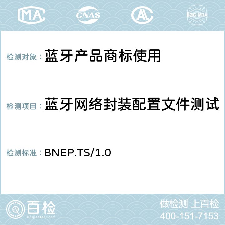 蓝牙网络封装配置文件测试 BNEP.TS/1.0 蓝牙网络封装Profile（BNEP）的测试结构和测试目的 