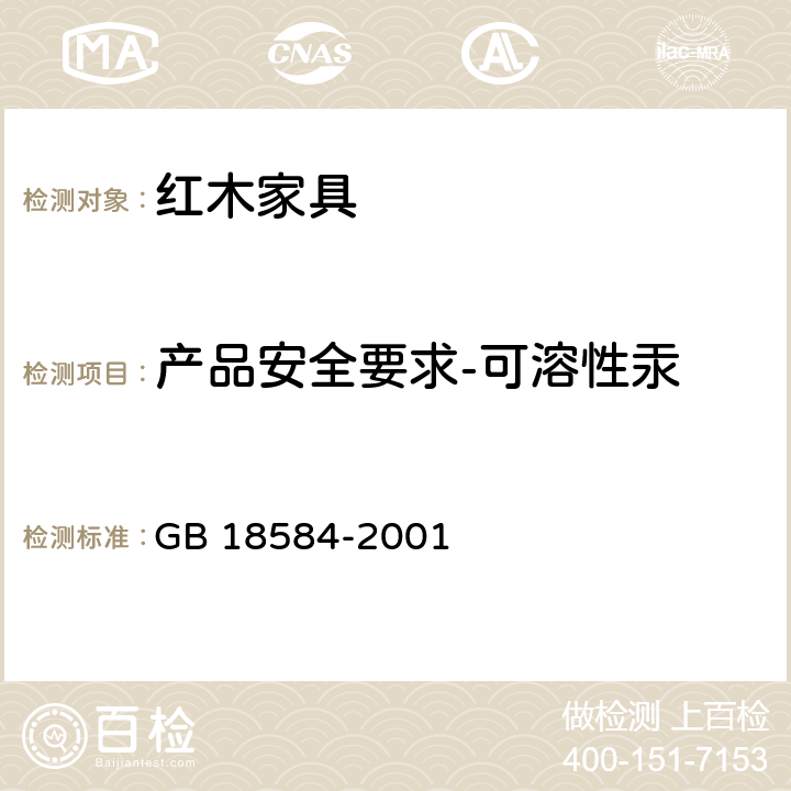 產(chǎn)品安全要求-可溶性汞 室內(nèi)裝飾裝修材料 木家具中有害物質(zhì)限量 GB 18584-2001 5.2