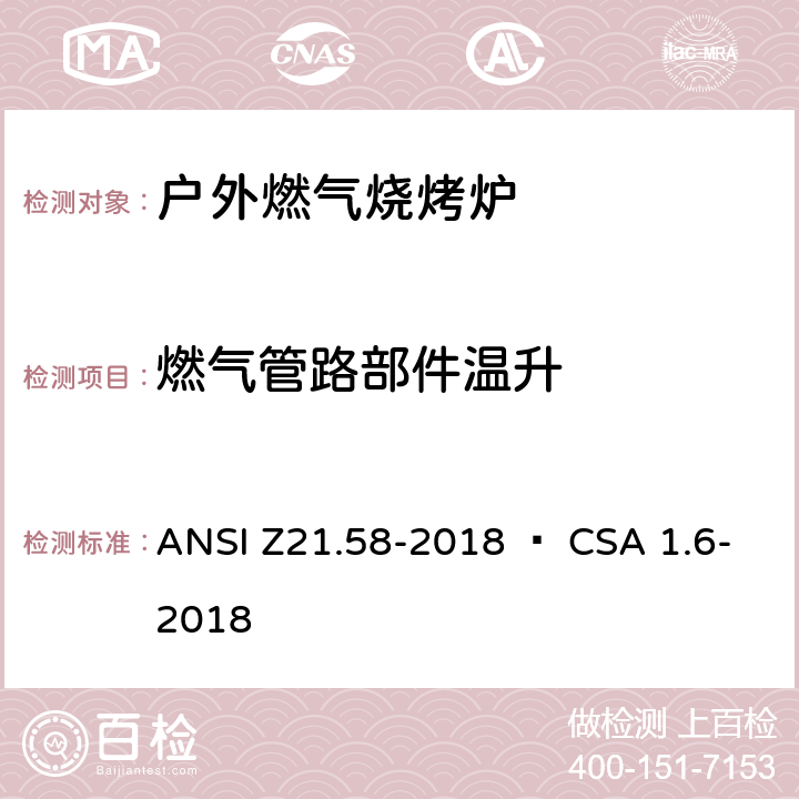 燃气管路部件温升 室外用燃气烤炉 ANSI Z21.58-2018 • CSA 1.6-2018 5.16