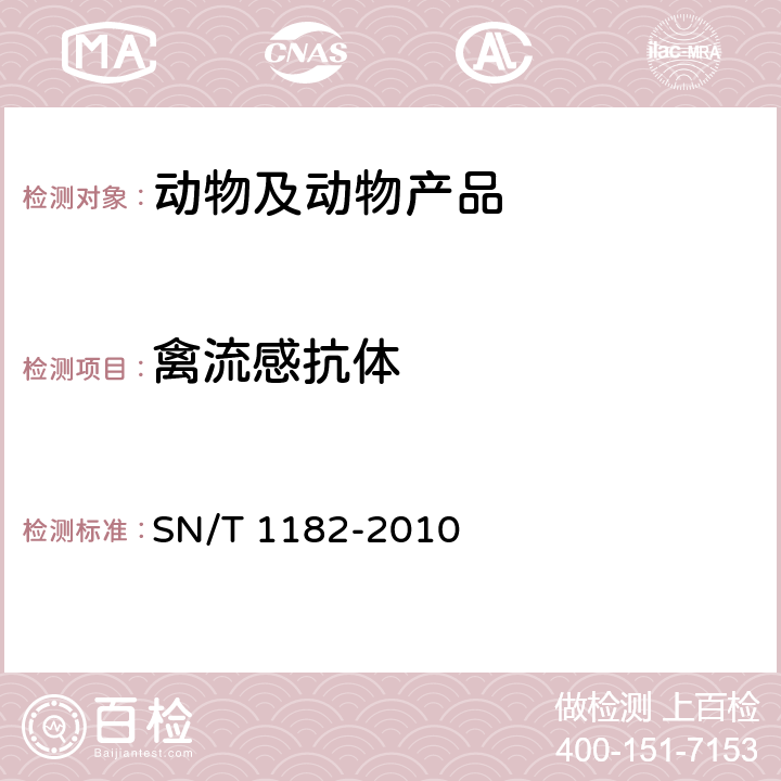 禽流感抗体 禽流感检疫技术规范 SN/T 1182-2010