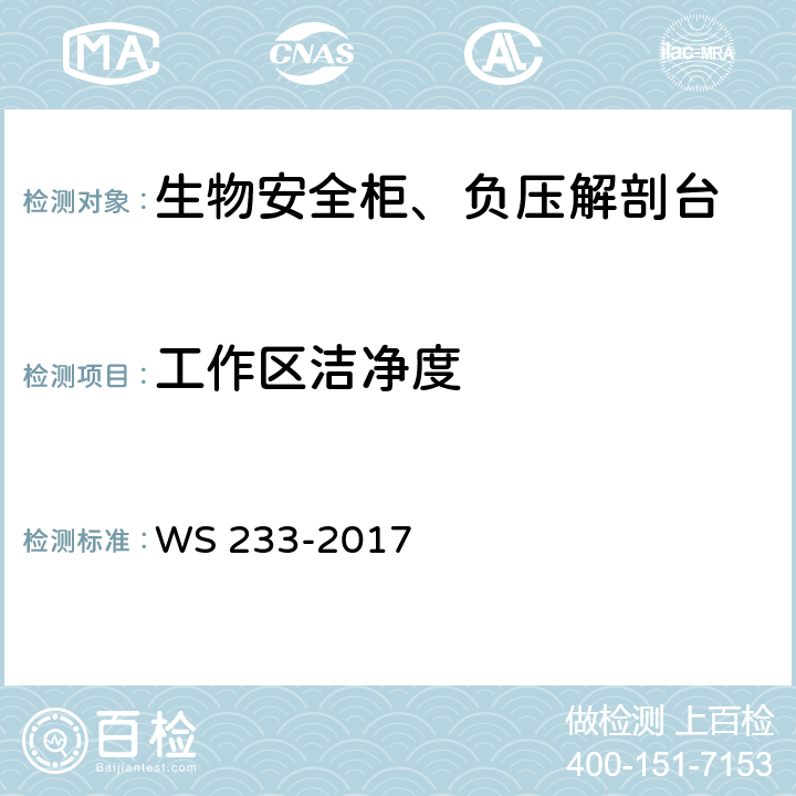 工作区洁净度 病原微生物实验室生物安全通用准则 WS 233-2017 附录C.7