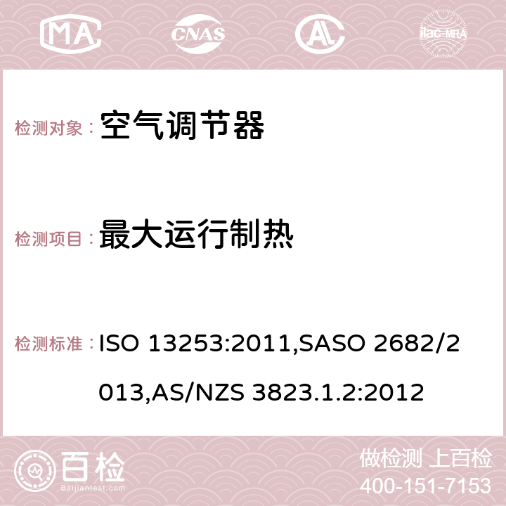 最大运行制热 带管道的空调和热泵 ISO 13253:2011,
SASO 2682/2013,AS/NZS 3823.1.2:2012 第7.2章