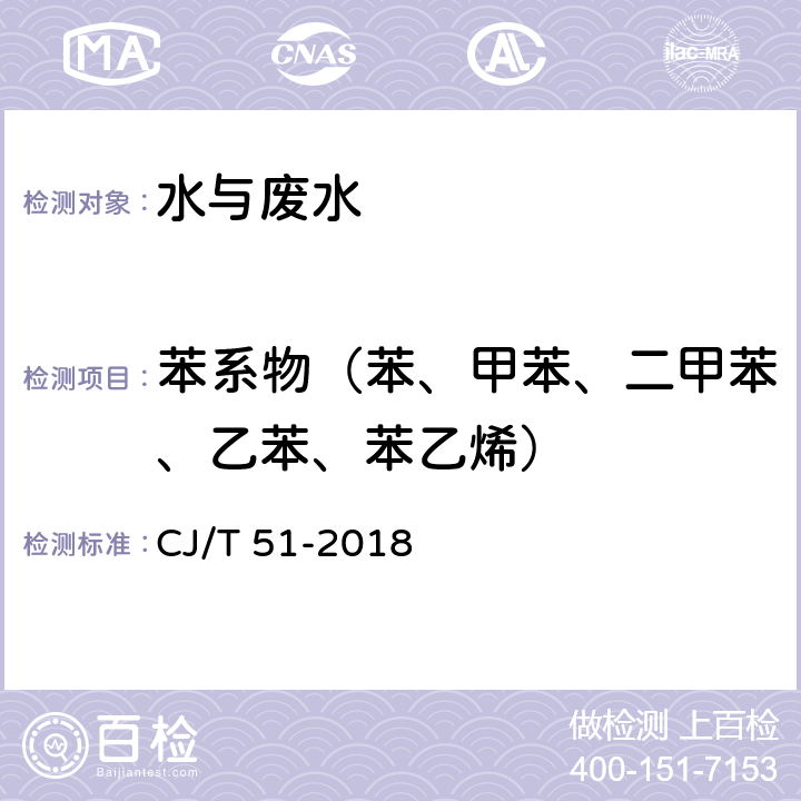 苯系物（苯、甲苯、二甲苯、乙苯、苯乙烯） 城镇污水水质标准检验方法 CJ/T 51-2018 35.1