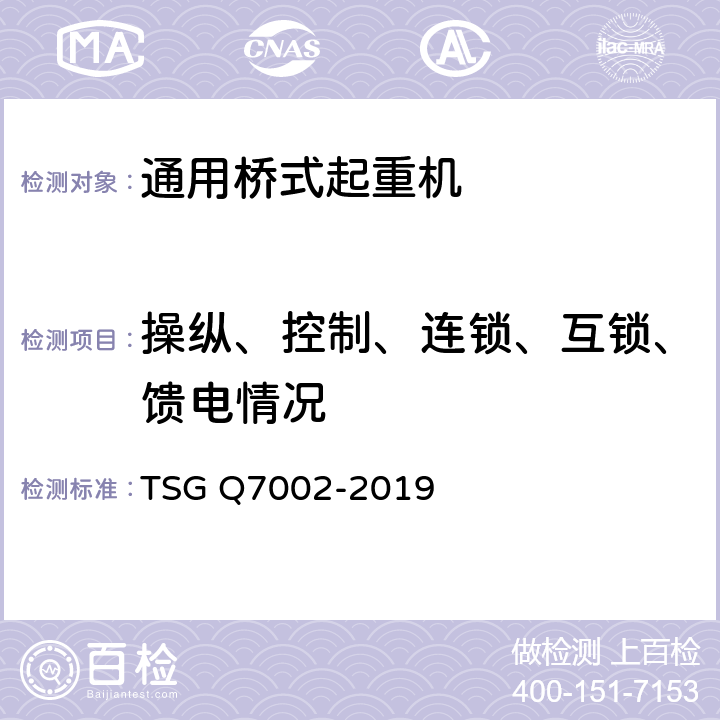 操纵、控制、连锁、互锁、馈电情况 起重机械型式试验规则附件H 起重机械试验项目及其内容、方法和要求 TSG Q7002-2019 H1.2.1