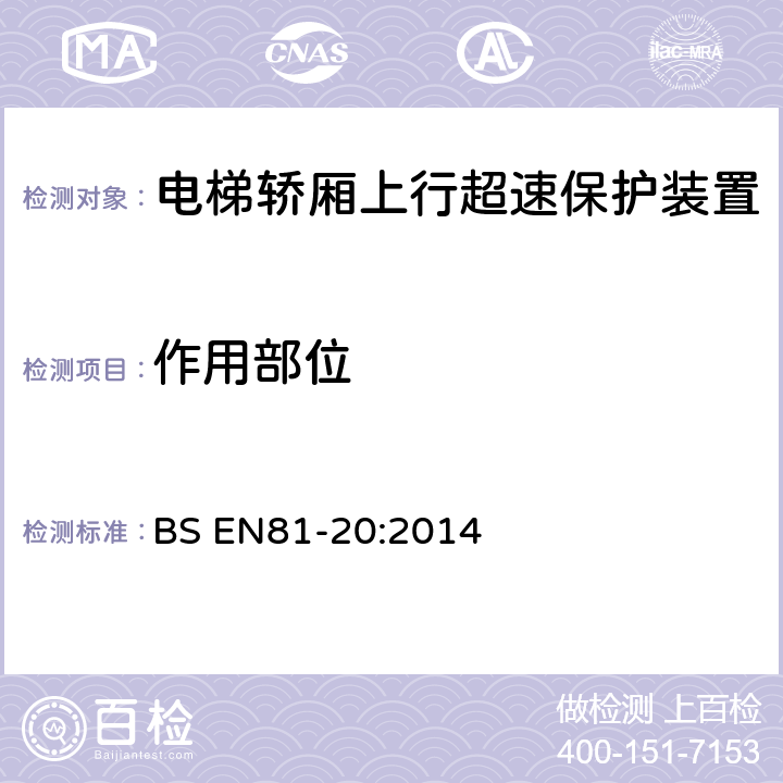 作用部位 电梯制造与安装安全规范-运载乘客和货物的电梯-第20部分：乘客和货客电梯 BS EN81-20:2014 5.6.6.4
