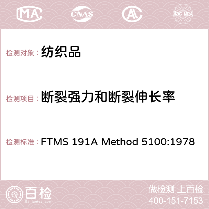 断裂强力和断裂伸长率 断裂强力和伸长率 机织面料 抓样法 FTMS 191A Method 5100:1978