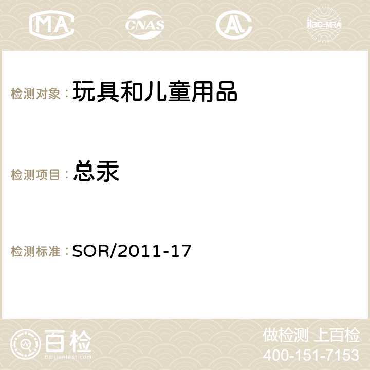 总汞 加拿大消费品安全法案玩具条例 SOR/2011-17 23