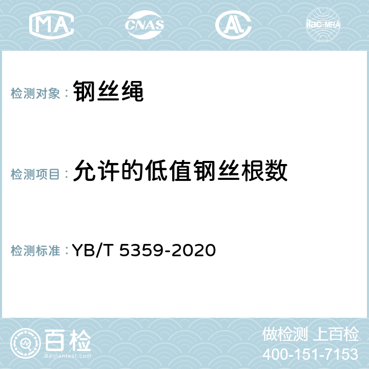 允许的低值钢丝根数 压实股钢丝绳 YB/T 5359-2020 7.15.7