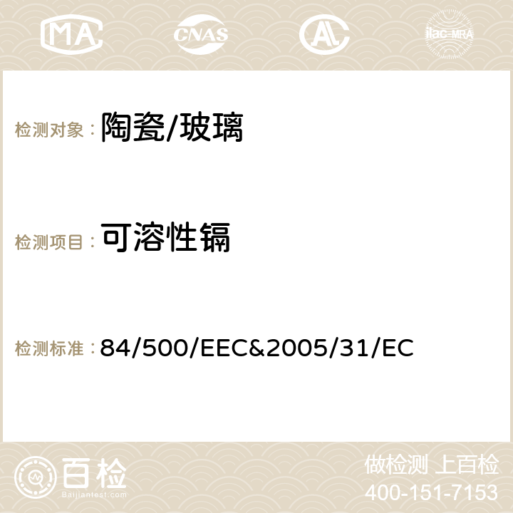 可溶性镉 与食品直接接触的陶瓷类产品的要求 84/500/EEC&2005/31/EC