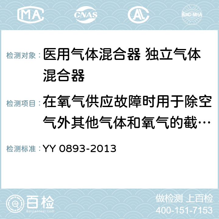 在氧气供应故障时用于除空气外其他气体和氧气的截断装置 医用气体混合器 独立气体混合器 YY 0893-2013 12.2