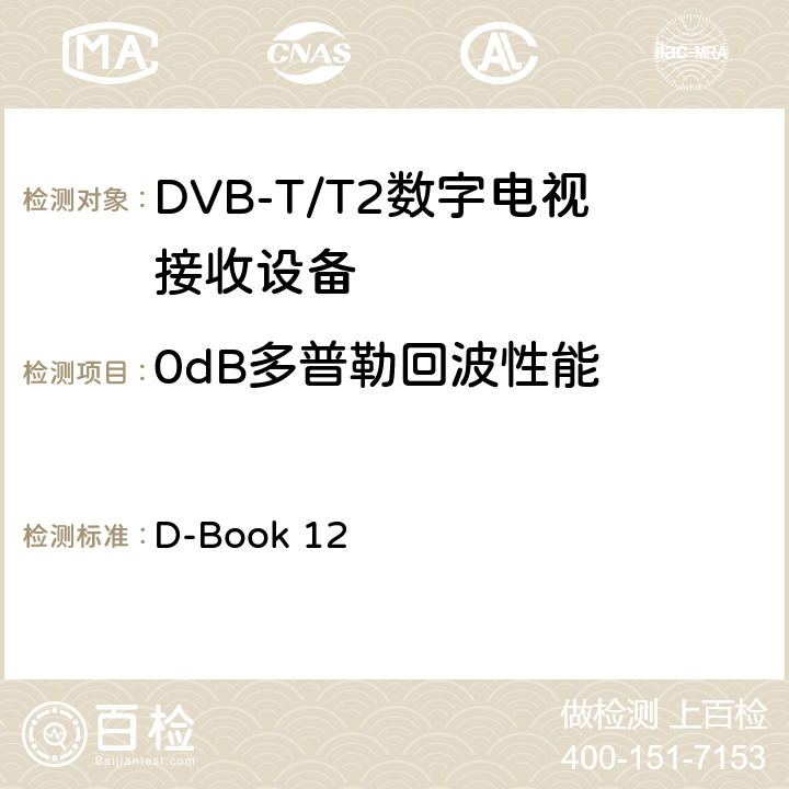 0dB多普勒回波性能 地面数字电视互操作性要求 D-Book 12 10.8.7