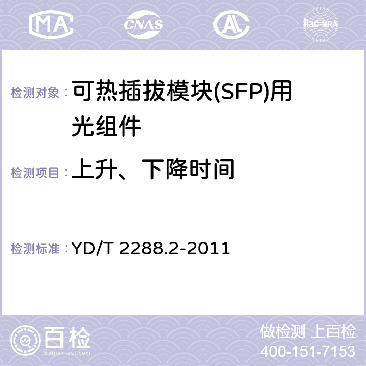 上升、下降时间 YD/T 2288.2-2011 小型化可热插拔模块(SFP)用光组件技术条件 第2部分:同轴连接型光接收组件(ROSA)