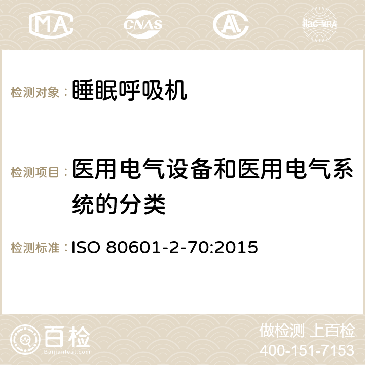 医用电气设备和医用电气系统的分类 医用电气设备 部分2-70：基本安全和睡眠呼吸暂停呼吸治疗设备主要性能的特殊要求 ISO 80601-2-70:2015 201.6