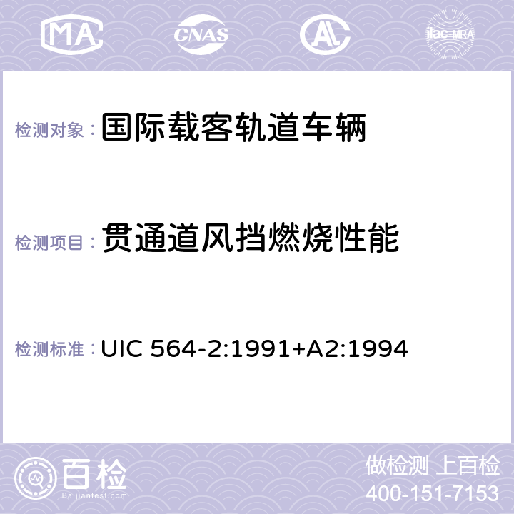 贯通道风挡燃烧性能 国际载客轨道车辆防火和消防规范（国际铁盟标准 UIC 564-2:1991+A2:1994 附录10