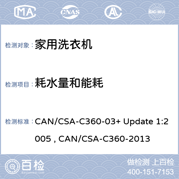 耗水量和能耗 家用洗衣机 CAN/CSA-C360-03+ Update 1:2005 , CAN/CSA-C360-2013 5.2