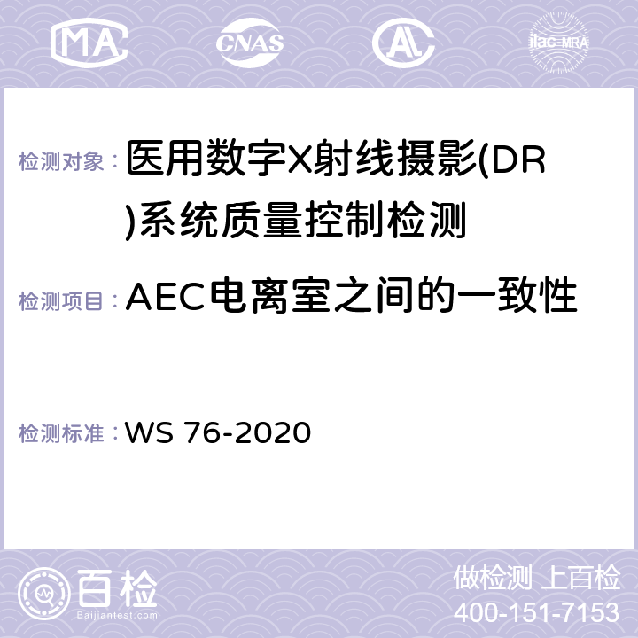 AEC电离室之间的一致性 医用X射线诊断设备质量控制检测规范 WS 76-2020