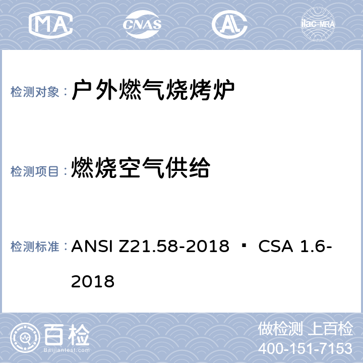 燃烧空气供给 室外用燃气烤炉 ANSI Z21.58-2018 • CSA 1.6-2018 4.21
