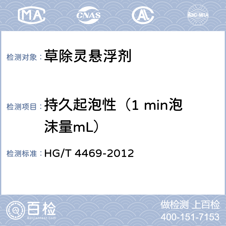 持久起泡性（1 min泡沫量mL） 草除灵悬浮剂 HG/T 4469-2012 4.9