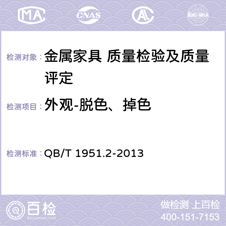 外观-脱色、掉色 金属家具 质量检验及质量评定 QB/T 1951.2-2013 5.3.3