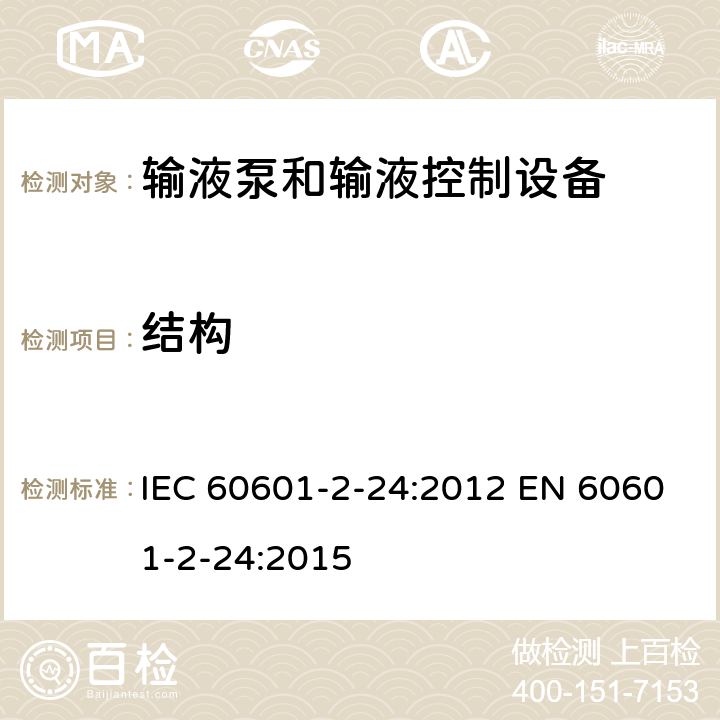 结构 医用电气设备 第2-24部分：输液泵和输液控制器基本安全和基本性能专用要求 IEC 60601-2-24:2012 EN 60601-2-24:2015 201.15