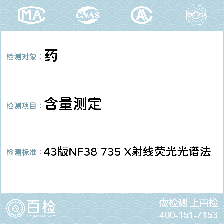 含量测定 《美国药典》 43版NF38 735 X射线荧光光谱法