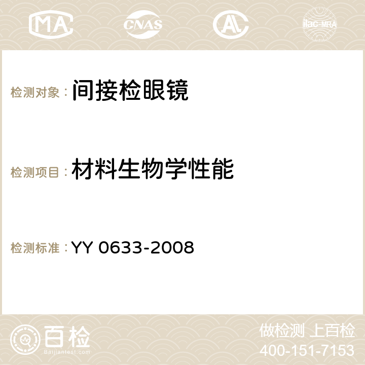 材料生物学性能 眼科仪器 间接检眼镜 YY 0633-2008 4.6.1