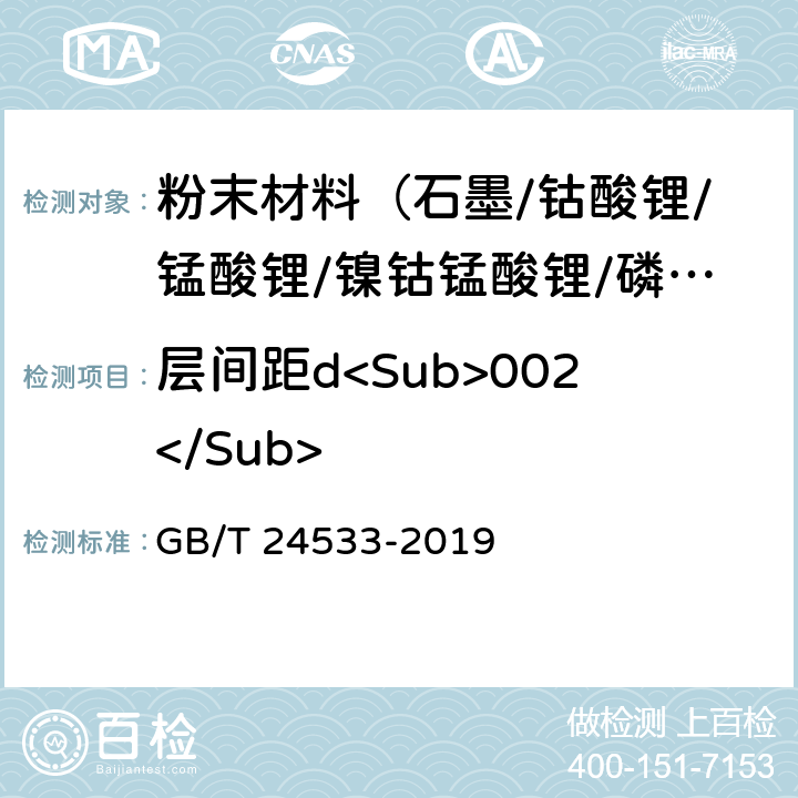 层间距d<Sub>002</Sub> 锂离子电池石墨类负极材料 GB/T 24533-2019 附录E